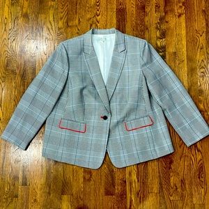 Tahari ASL Gray Plaid Blazer with Red Accents